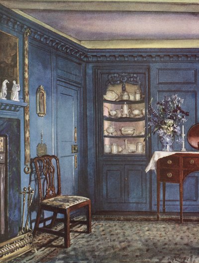 内装：青い壁のダイニング・ルーム（カラーリトグラフ） 作： William Bruce Ellis Ranken