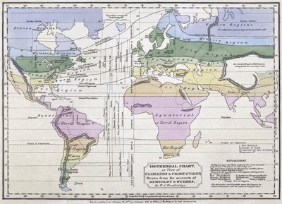 等温線図、または気候と生産の見解、アレクサンダーフォンフンボルトによるアカウントのイラスト、1823年 作： William C. Woodbridge
