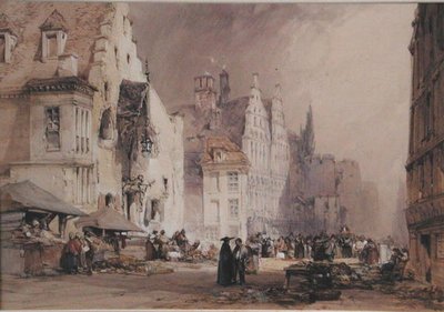 ゲントのストリート・マーケット（水彩・紙） 作： William Callow