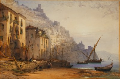 海岸からのアマルフィ-1887年の夏の朝 作： William Callow