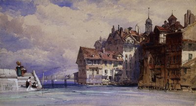 1856年のジュネーブのローヌの古い家 作： William Callow