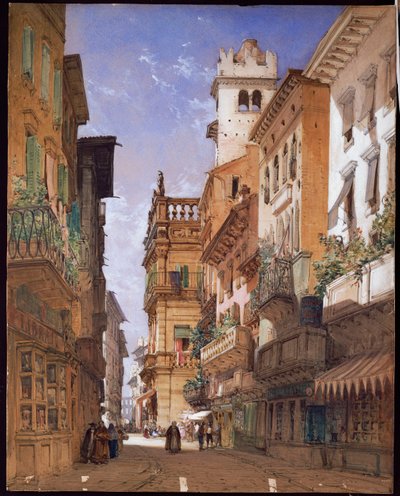 ヴェローナ：コルソサン「アナスタシアとパラッツォマフェイ、1855年 作： William Callow