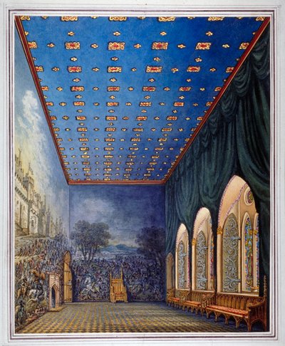 1817年頃、ロンドン、ウェストミンスター宮殿の絵画の間の装飾案。    作： William Capon