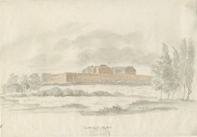 スタッフォード-シャイアー・ホール：建築家のインク・ドローイング（彩色）、nd [c 1798] （図面 作： William Carter