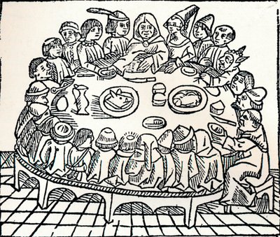 カンタベリー巡礼者が1485年の食事のために座る 作： William Caxton