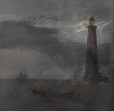 1855年の灯台に幕を下ろす（キャンバスにガッシュ） 作： Clarkson Frederick Stanfield