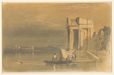 イタリアの風景の中の湖にある寺院の遺跡 作： Clarkson Frederick Stanfield
