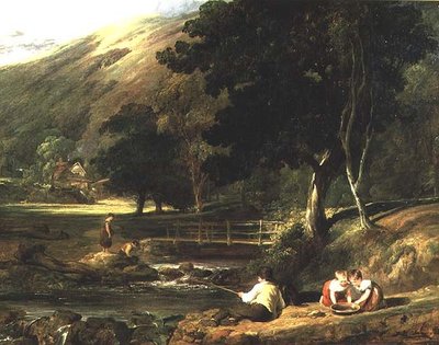カンバーランド州ボローデール、小川で遊ぶ子供たちとともに 作： William Collins