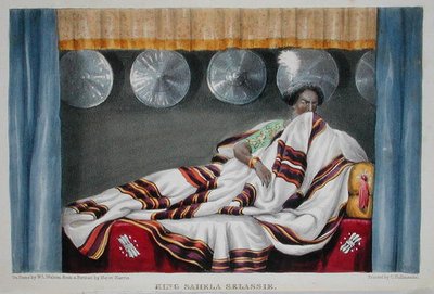 サヘラ・セラシエ王、W.コーンウォリス・ハリス少佐の「The Highlands of Aethiopia」より、W.L.ウォルトン(fl.1834-55)とチャールズ・ジョセフ・ハルマンデル(1789-1850)が彫刻し、1844年に出版された手描きのリトグラフ版。 作： William Cornwallis (after) Harris