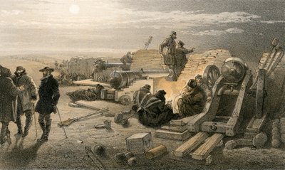 バッテリーで静かな夜、グリーンヒルバッテリー（チャップマン少佐）、1855年1月29日 作： William Crimea Simpson