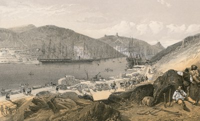 1855年5月の岸壁と輸送の状態を示すバラクラバ 作： William Crimea Simpson