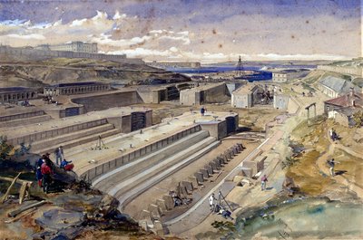 セントポール砦の遺跡があるセバストポルのドック、1855 作： William Crimea Simpson