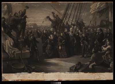 イギリスとアメリカ北極船レゾリュート号へのヴィクトリア女王陛下のご訪問 1856年12月16日 1859年頃 （エングレーヴィング、スティプル、ボード） 作： William 