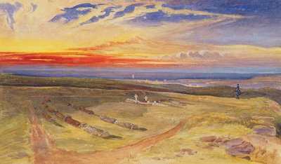 キャスカートヒルの砦の将校の墓、1854年（紙のグラファイトの上にWCとボディカラー） 作： William Crimea Simpson