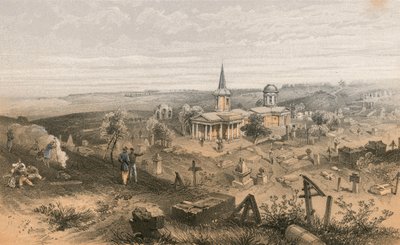 検疫墓地と教会とフランスのバッテリーNo 50 作： William Crimea Simpson
