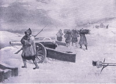 セバストポリの前のズアベスの歩哨、イギリス海と陸の戦いのイラスト、1915 作： William Crimea Simpson