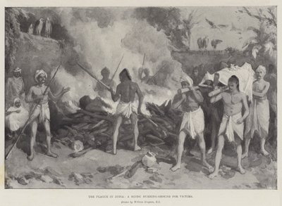 インドのペスト、被害者のためのヒンドゥー教の火の場 作： William Crimea Simpson