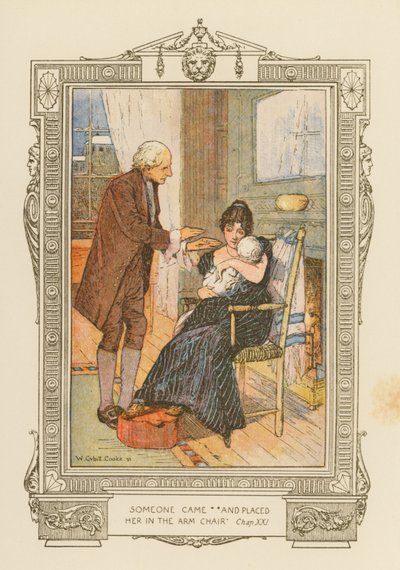 誰かが来て、彼女を肘掛け椅子に座らせた」（カラーリトグラフ） 作： William Cubitt Cooke