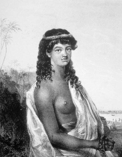 サンドイッチ諸島の若い娘 ハワイ 1826年頃 作： William Dampier
