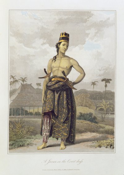 裁判所の服のジャワ、pl。トーマス・スタンフォード・ビングリー・ラッフルズ（1781-1826）パブによる「ジャワの歴史」の第1巻から6。 1817（着色されたアクアチント） 作： William Daniell