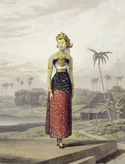 トーマス・スタンフォード・ラッフルズ（1781-1826）の『ジャワ島の歴史』第1巻のプレート18に掲載されている「ペンアンテナ・ワドン（花嫁）」。1817年（アクアチント）。 作： William Daniell