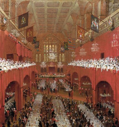 1814年、シティ・オブ・ロンドンのギルドホールでのバンケット。                                          作： William Daniell