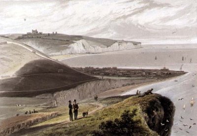 シェイクスピアの断崖からのドーバー、1829年発行の「A Voyage Around Great Britain Undertaken between the Years 1814 and 1825」より（アクアチント 作： William Daniell