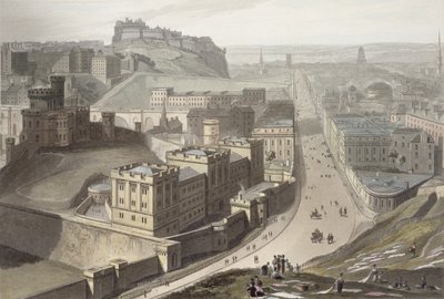 エジンバラ、カルトンヒルから、「1814年から1825年の間にイギリスで行われた航海」から1829年に発行 作： William Daniell