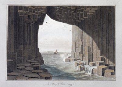 スコットランド、スタファ島のフィンガルの洞窟にて、1829年 作： William Daniell