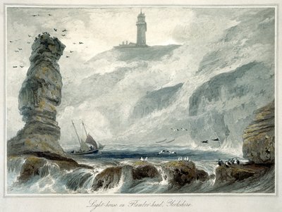 フランボローヘッドの灯台」、ヨークシャー、1822年 作： William Daniell