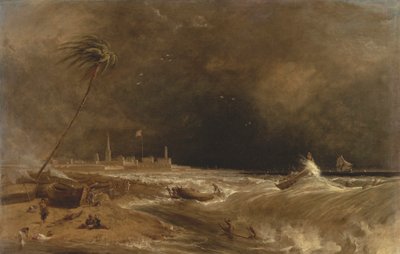 ベンガル湾のマドラス、またはフォート セント ジョージ -- 通り過ぎるスコール [1833 年、ロイヤル アカデミー オブ アーツ、ロンドン、展覧会カタログ] 作： William Daniell