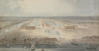 ニュー・ドック、ドッグス島 （紙に鉛筆、インク、水彩） 作： William Daniell