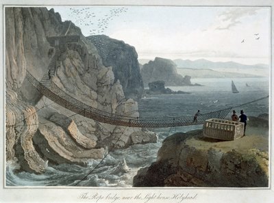 ホリーヘッドの灯台の近くのロープ・ブリッジ」、ウェールズのアングルシー、1829年 作： William Daniell