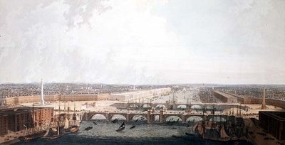 改良された港と二重のロンドン橋のあるロンドンの眺め。ウィリアム・ダニエルが下院の特別委員会に提出したもの（アクアチント） 作： William Daniell