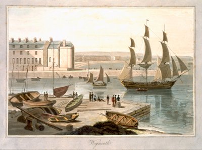 ウェイマスハーバー、「1814年から1825年の間にイギリスで行われた航海」から1829年に発行 作： William Daniell