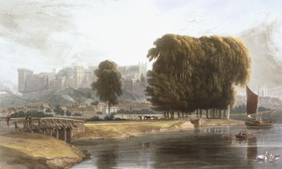 Brocas Meadow から見たウィンザー城、「Windsor、Eton、Virginia Water の眺め」、c1827-30。 作： William Daniell