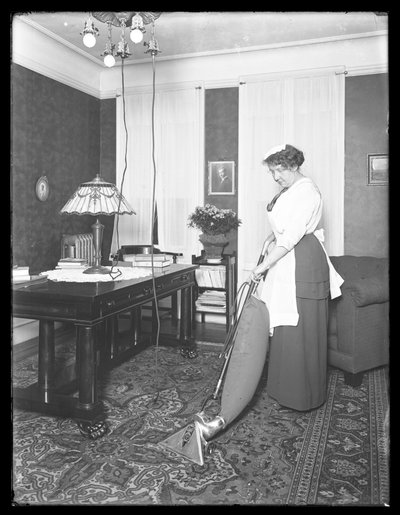 Apex掃除機の使用を示す正体不明の女性、c.1913-14 作： William Davis Hassler