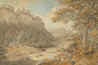ダービーシャーのシーン。 川にまたがる産業施設 作： William Day