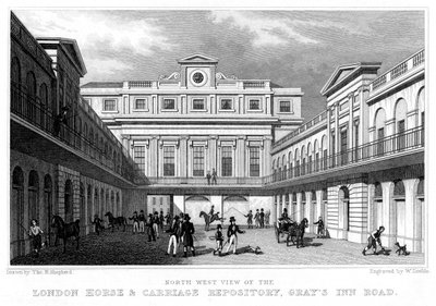 London Horse and Carriage Repository、Grays Inn Road、1828。 作： William Deeble