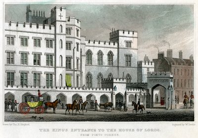 王家の邸宅、ウェストミンスター宮殿、ロンドン、1829年の王の入り口。 作： William Deeble