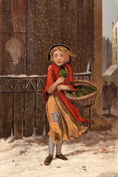 雪道でクレソンを売る貧しい少女 (クロモリソ) 作： William Dickes