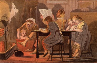 土曜の夜: 家族で読書をしたり、夜に楽しんだり (chromolitho) 作： William Dickes