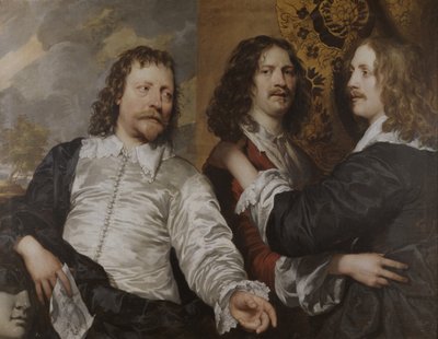 ニコラス・ラニアとサー・チャールズ・コッテルと一緒にいる画家の肖像 1636年頃（油彩・キャンバス 作： William Dobson