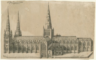 リッチフィールド大聖堂-サウスビュー：銅版画、nd [？17世紀半ば] 作： William Dugdale