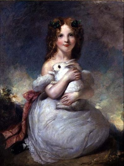 うさぎを抱えたドーラ・ルイーザ・グラントの肖像 作： William Dyce