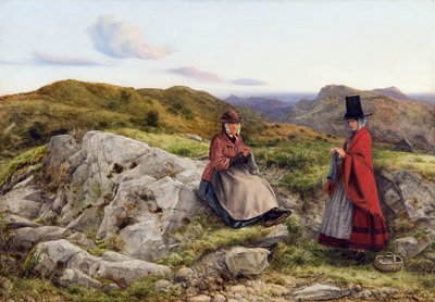 編み物をする二人の女性のいるウェールズの風景 作： William Dyce