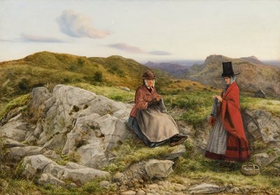 二人の女性が編み物をしているウェールズの風景」1860年 作： William Dyce