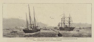 ポーツマス港を去るHMSエンチャントレス 作： William Edward Atkins