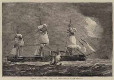 HMS The Shah、新しい高速帆船フリゲート 作： William Edward Atkins