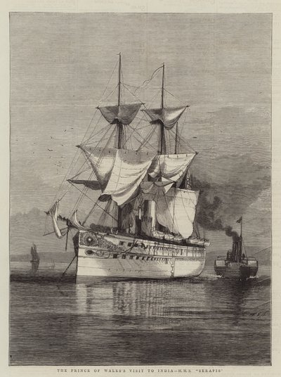 プリンスオブウェールズのインド訪問、HMSセラピス 作： William Edward Atkins